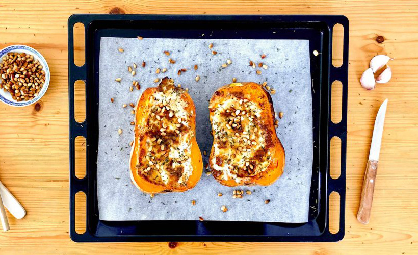 Courge butternut farcie au chèvre et herbes de Provence