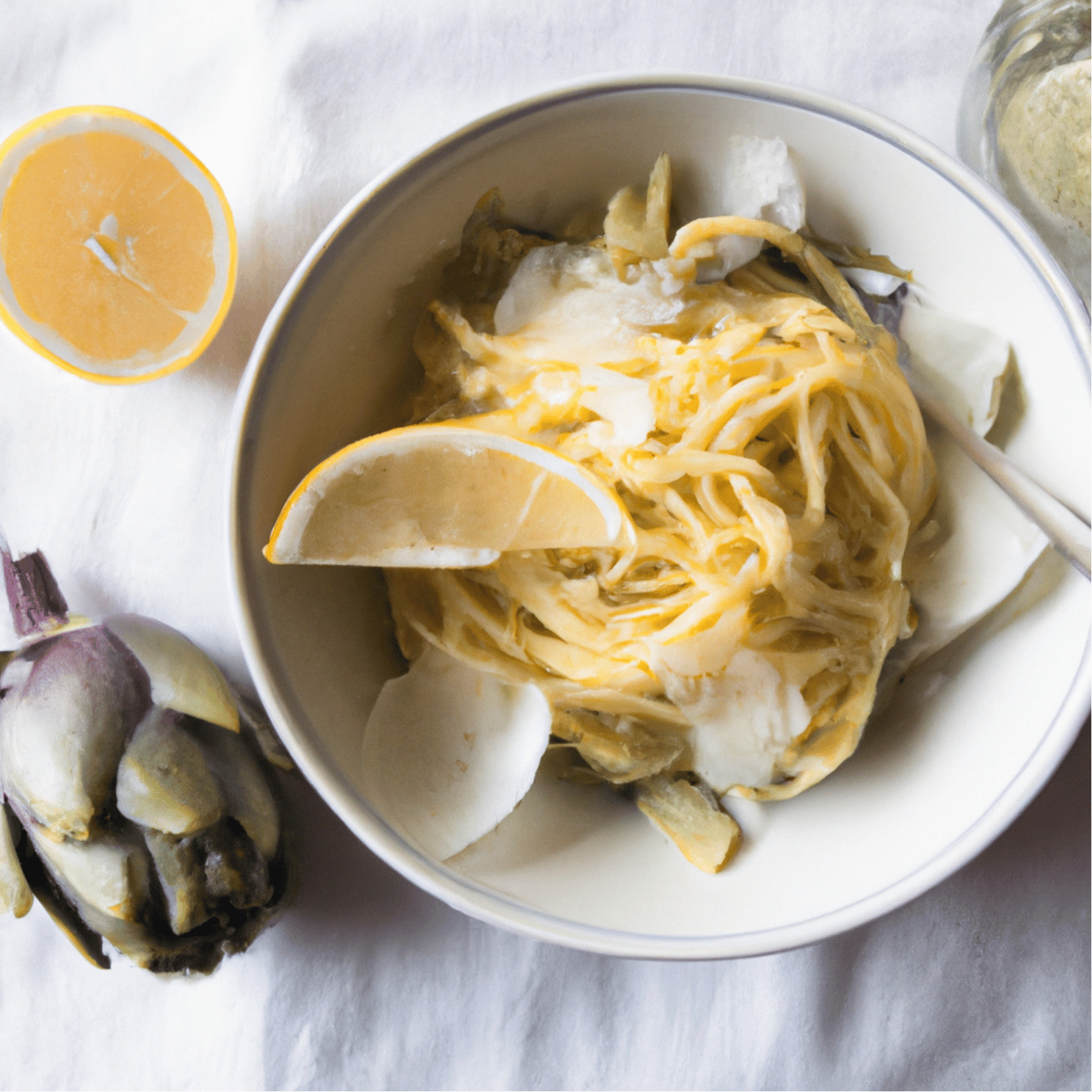 Spaghettis aux artichauts, citron et parmesan