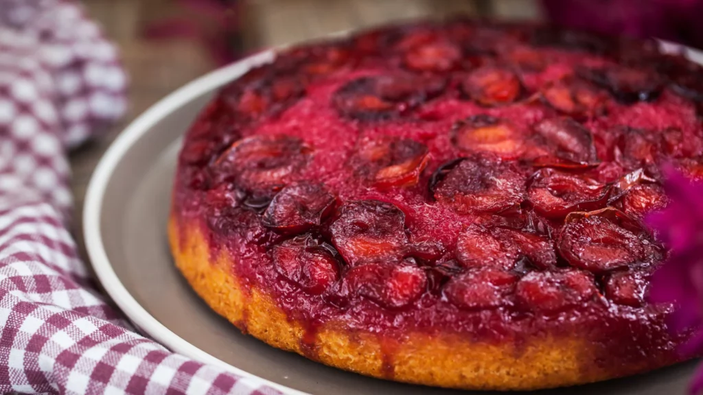 Gâteau renversé aux prunes rouges