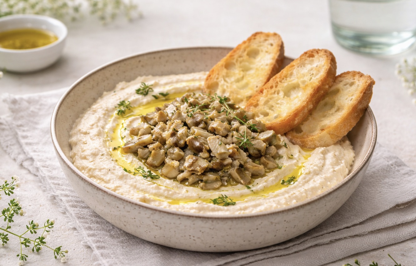 Tartinade à la feta et artichauts rôtis